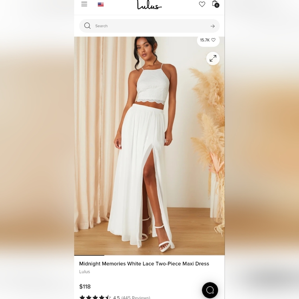 Lulu's Midnight Memories White Lace Two-Piece Maxi Dress Size Medium